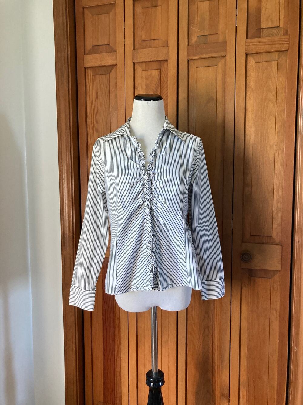 Talbots Black & White Striped Buttondown Shirt, Size 10